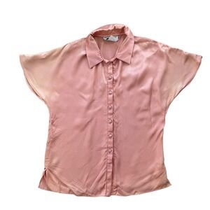 Prophecy Vintage 70s Satin Blouse Dolman Sleeve Button Up Top 10 Peach bat wing